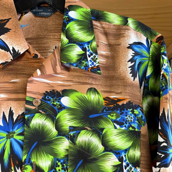 Vintage 50s Brown Hawaiian Button Up Short Sleeve Shirt New Editions by Campus - Picture 5 of 5